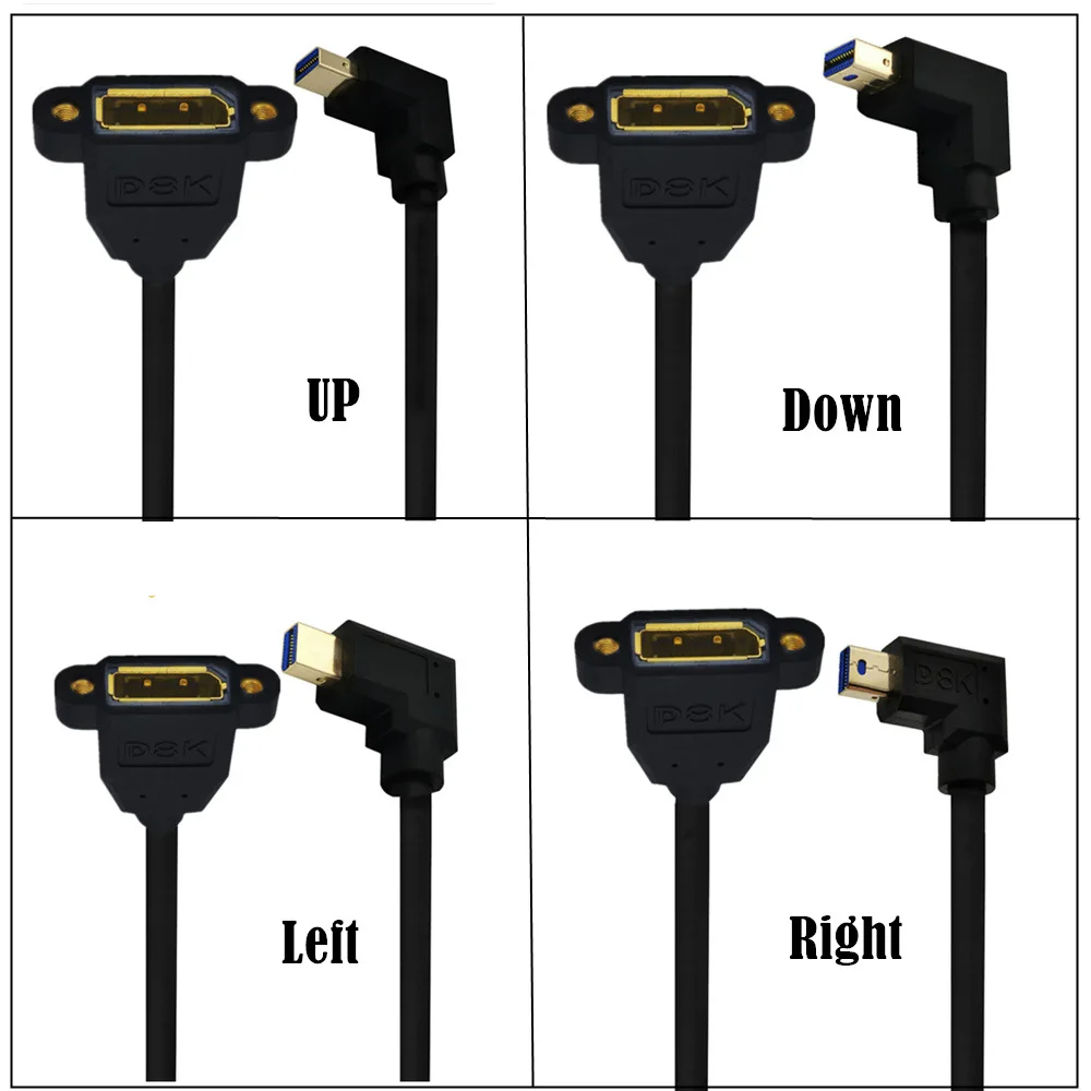 DisplayPort 1.4V 8K DP Extension Cable Mini DP DisplayPort 90 Degree to DisplayPort Female Cable for Displays Monitors 0.3M