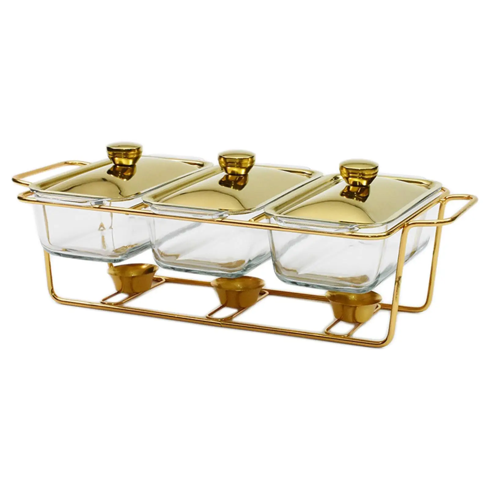 Buffet Food Warmer Pot 3 Grids 1.3L/1.5L Stable Cookware Food Warmers Trays Glass Dining Stove Buffet Servers for party