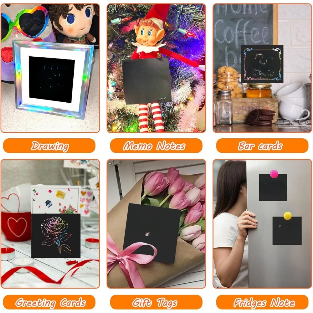 100 штук художественных заметок Magic Rainbow Flash Scratch Art, крутая скретч-бумага для подростков, пустая скретч-арт 3,3 "x 3,3"