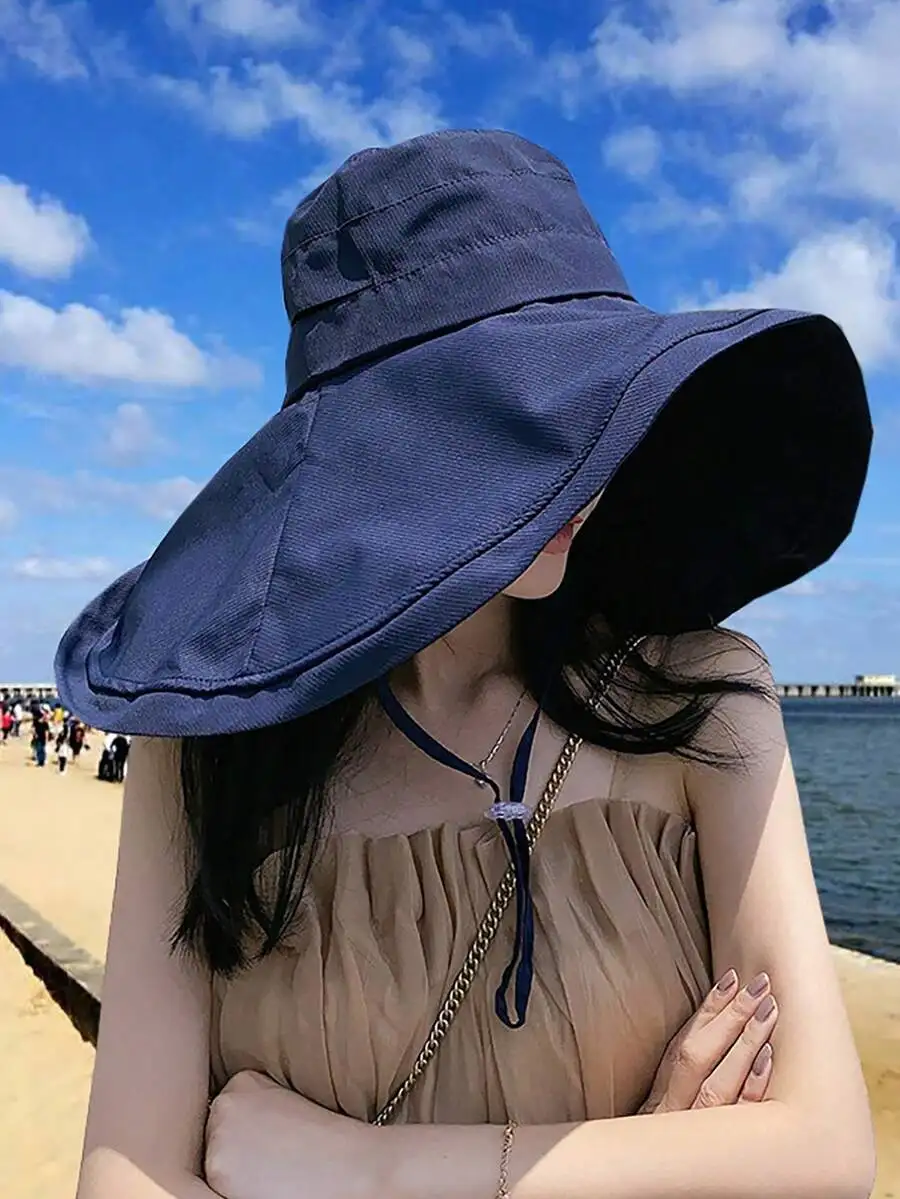 

Women Wide Brim Bucket Hat Reversible UV Protection Casual Polyester Sun Hat