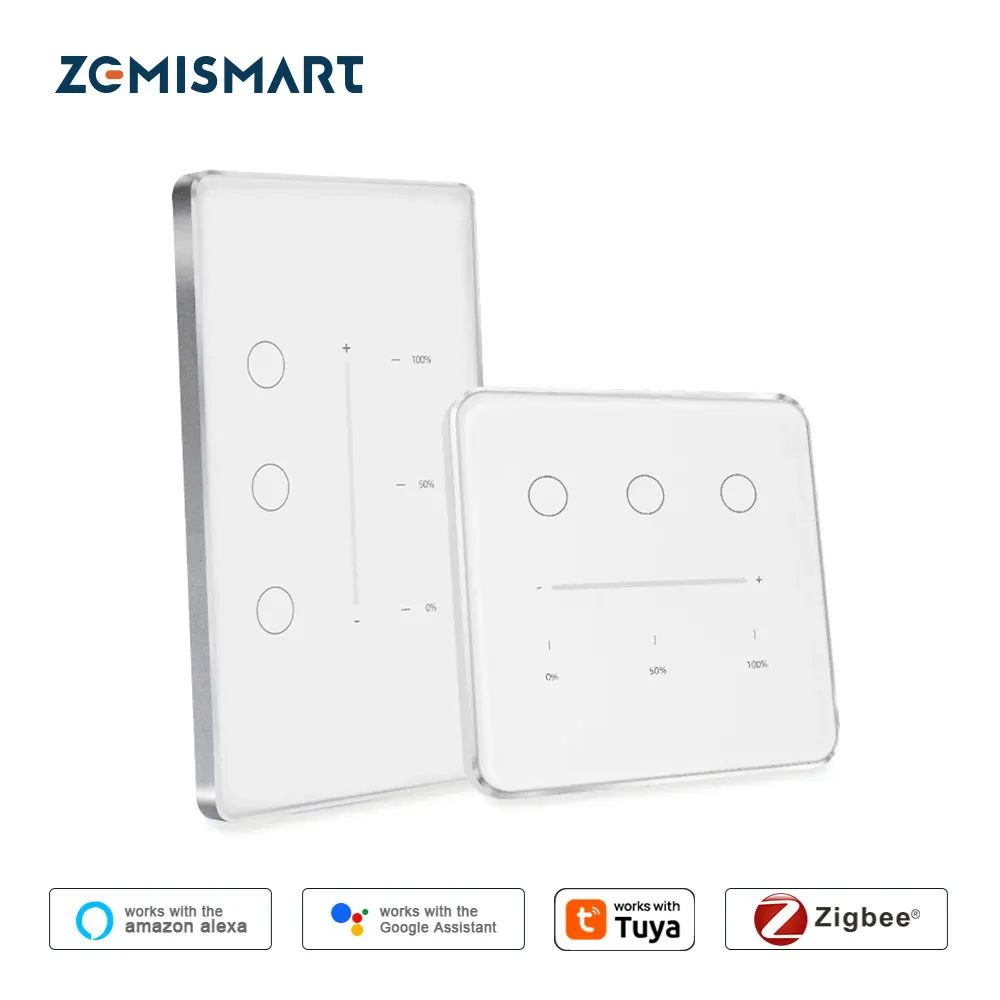 Zigbee Dimmer Switch 3 Gang Wall Light Switch Touch Panel Percentage Adjustment Brightness Work with Tuya Alexa Google Home