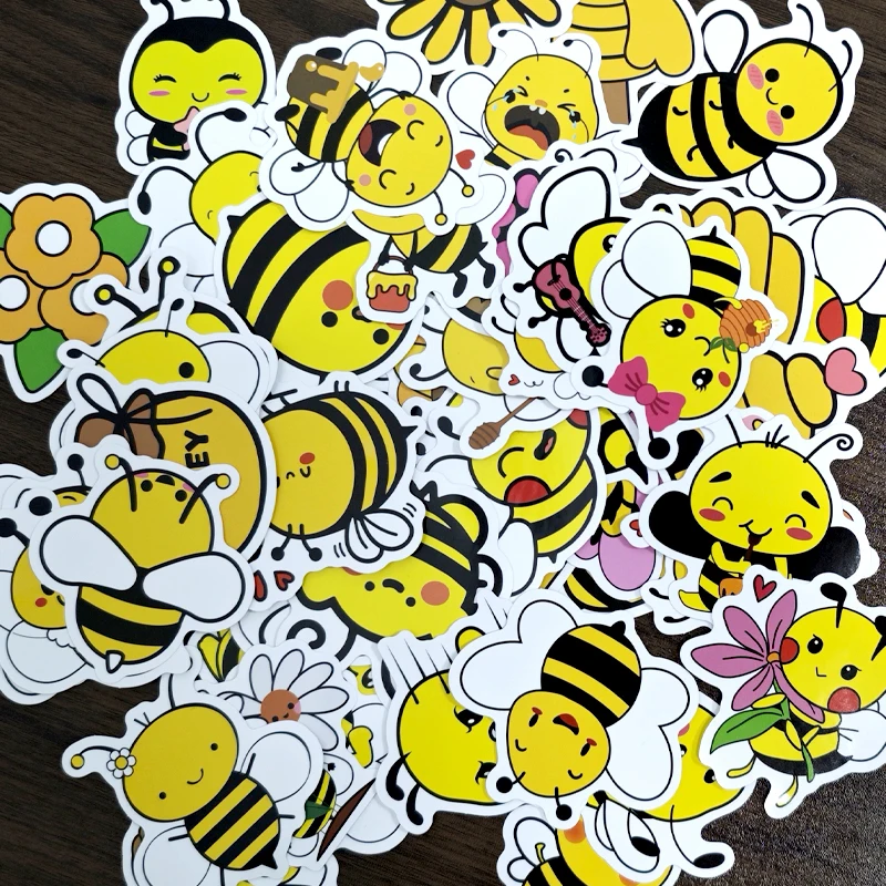 50PCS Creative Little Bee Theme Stickers Decorated Diary Water Bottle Toys Stickers Phone Case Laptop Decals Kids Toys Stickers