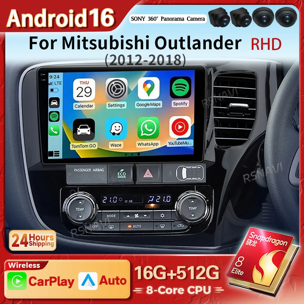 Android 16 Carplay Auto Car Radio Multimedia Player For Mitsubishi Outlander 3 RHD 2012 - 2018 Autoradio GPS Stereo DSP Qualcomm