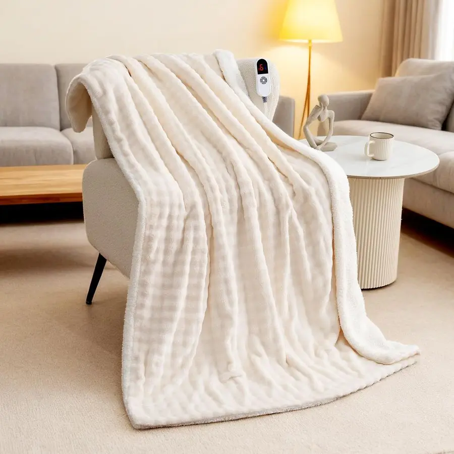 

Throw Blanket 50x72, Electric Blanket with 3D BubbleShaped, Soft Flannel and Thickened Sherpa Fleece, 6 Heat Settings, 14H Timer