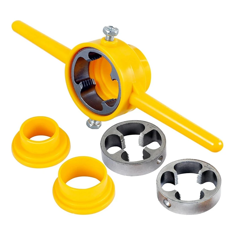 6 Piece PVC Thread Maker Tool, Yellow Metal With 1/2 Inch 3/4 Inch 1 Inch Dies Reusable PVC Pipe Threader Plumbing