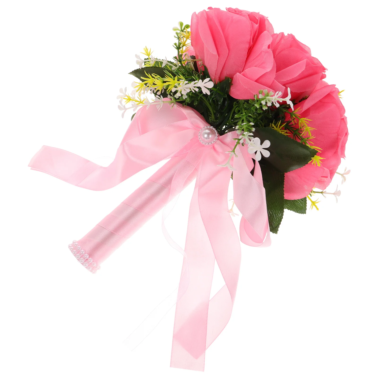 

Artificial Wedding Bridal Bouquet Purple Ribbon Silk Flowers Bride Party Stage Performance Lightweight Fake Rose Flower