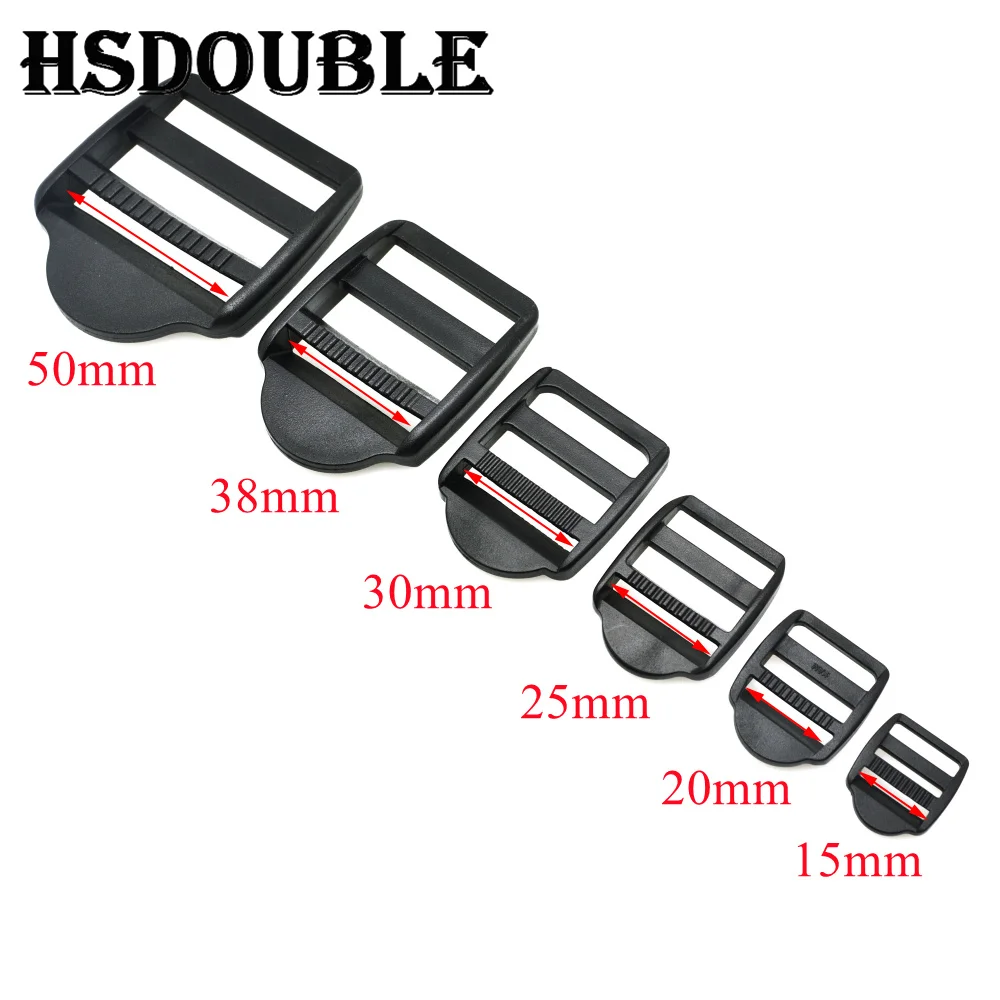 10 Pcs/Pack Ladder Lock Slider Plastic Buckles Backpack Straps Webbing 15-50MM Black