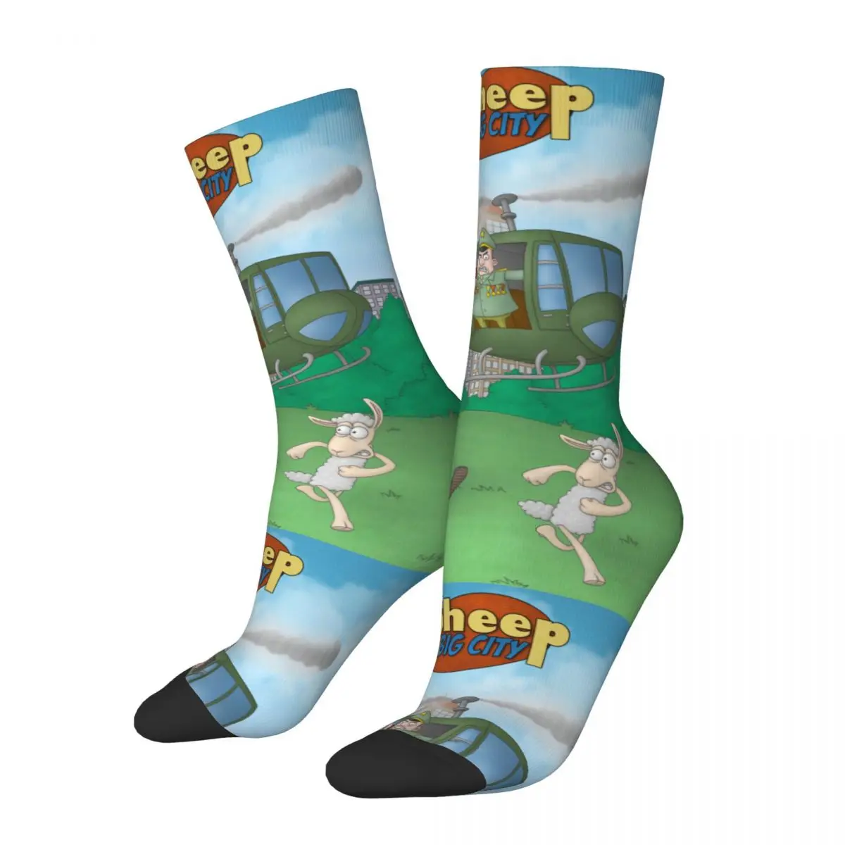 Hip Hop Retro Run Crazy Men's compression Socks Unisex Sheep In The Big City Cartoon Harajuku Pattern Printed Funny Novelty