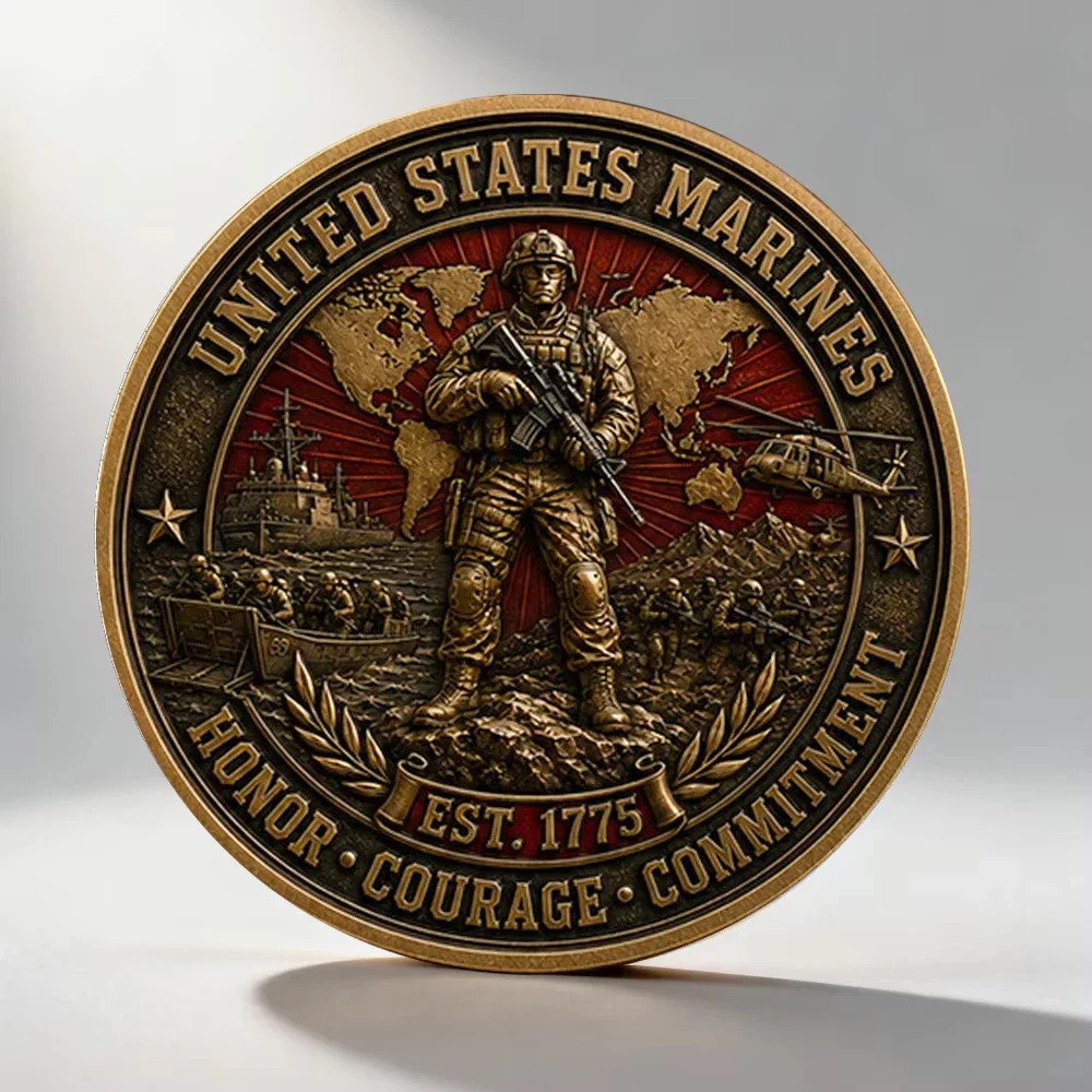 U.S. Marine Corps Challenge Coin Semper Fidelis Eagle Globe Anchor Military Collectible Coin Veteran Souvenir Gift