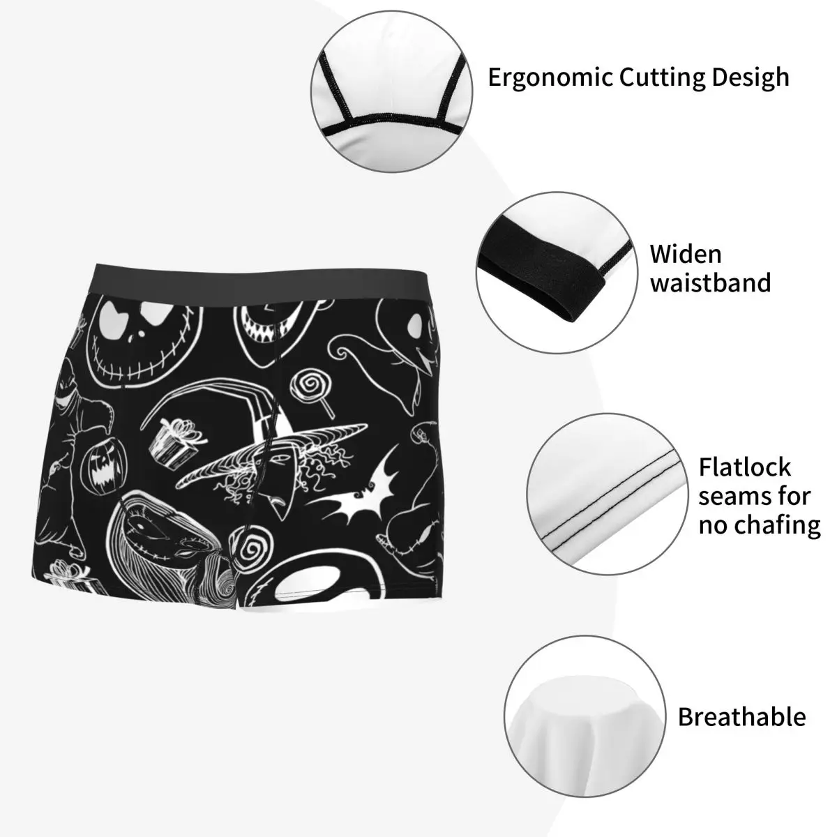 مخصص فيلم مخيف تيم بيرتون عيد الميلاد هالوين الجمجمة الملابس الداخلية الرجال تمتد الملاكم ملخصات