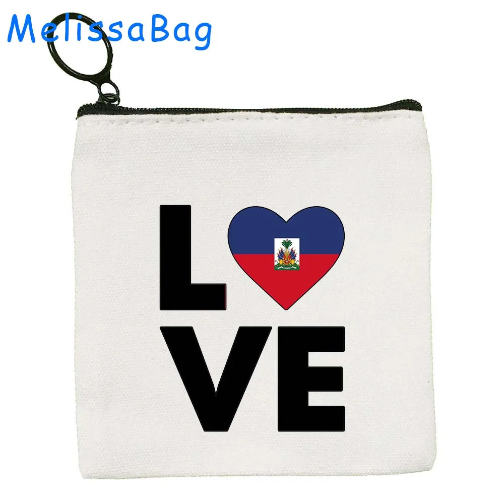 Haiti Country Map Flag Heritage Month Haitian Girl Gifts Heart Canvas Coin Purse Key Case Card Storage Bags Wallet Zipper Pouch