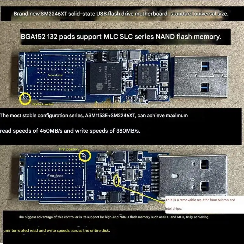 SM2246XT Solid-State USB Drive Board, CNC Magnetic-Attachment Housing, Rugged and Durable, Removable