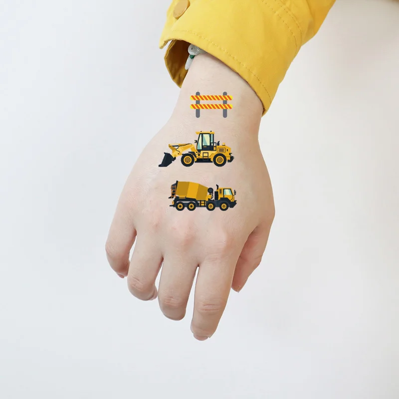 10 Sheets Excavator Vehicle Pattern Temporary Tattoos For Children Engineering Crane, Cartoon Tattoos Stickers for Kids