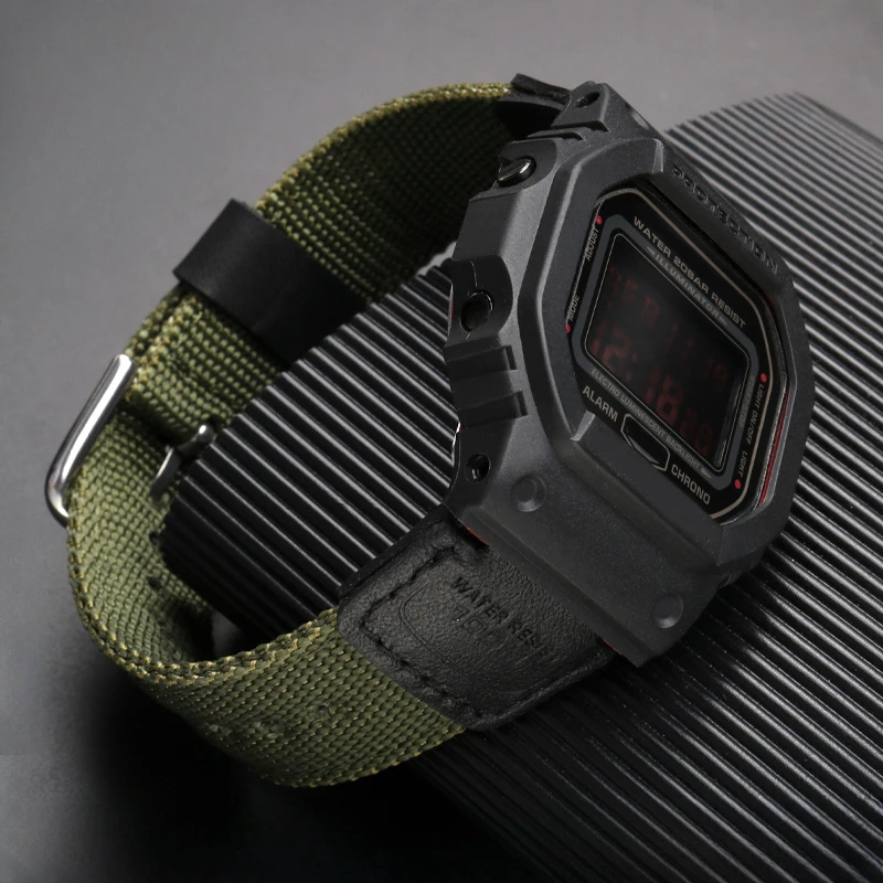 For Casio G-SHOCK Small Square Dw5600 GW-5000 5035 GW-M5610 Modified Ae1200 Sgw300/400 Mrw200 Canvas Nylon 18x24mm Watch Strap