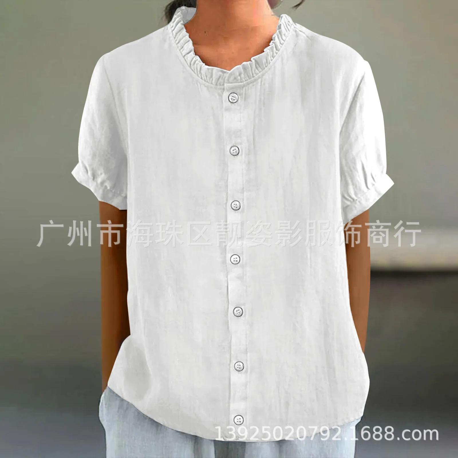 

T-shirts Round Neck Single-breasted Short-sleeved New Solid Color Womens New Summer Daily Outdoor Commuting All-match Shirt Tops