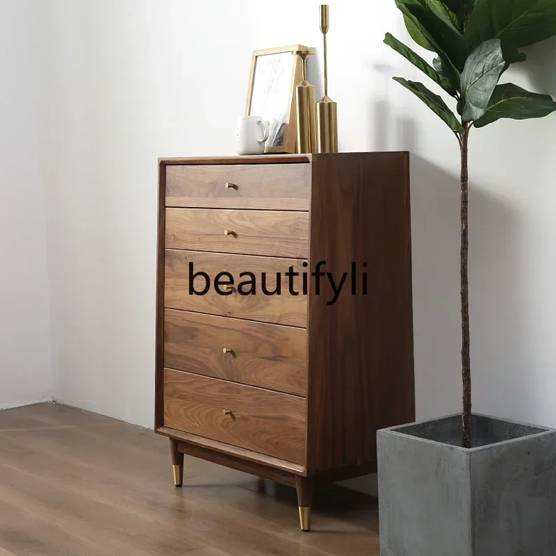 

Asmt14 New All solid wood chest of drawers Walnut storage cabinet Drawer cabinet Side cabinet