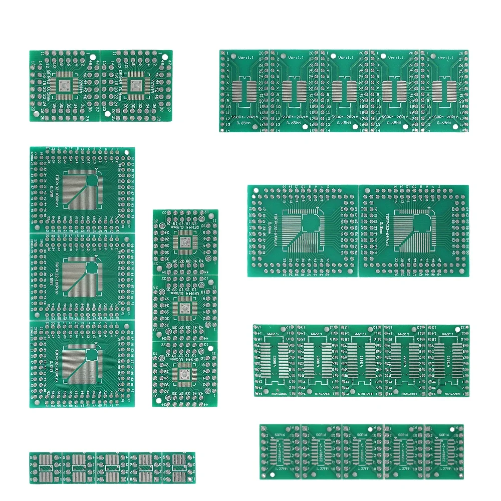 30pcs 6 types pcb prototype board SMT Turn To DIP Adapter Converter Board Set FQFP32/100 QFN48 SOP8/16/24/28 PCB circuit board