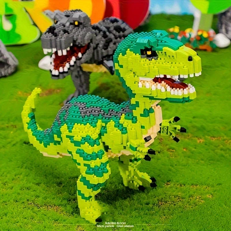 Micro Building Blocks Jurassic Dinosaur Mini Bricks Model Animal Tyrannosaurus Velociraptor Figures Toys Children\'s Holiday Gift