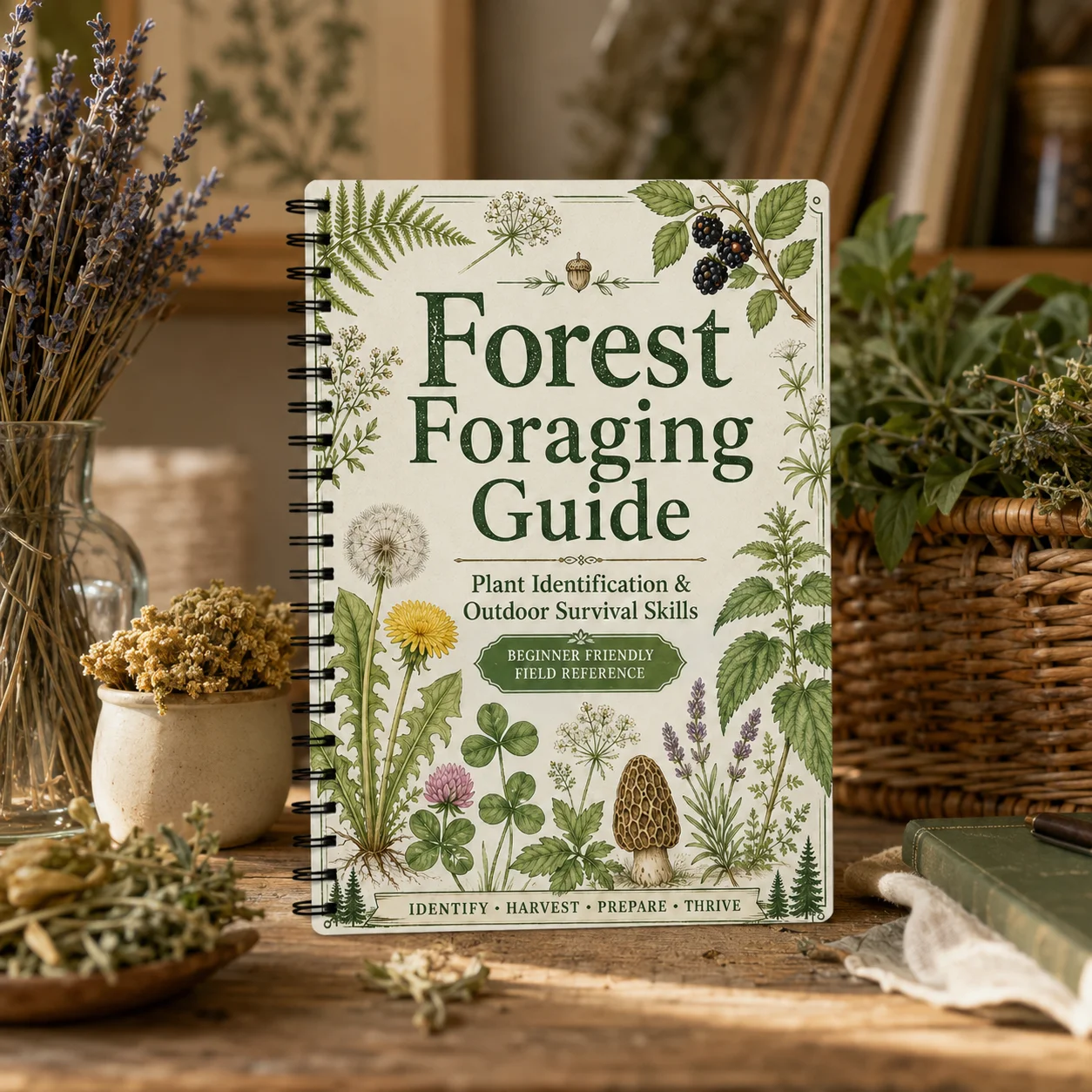 Forest Foraging Guide Spiral Notebook, Botanical Writing Journal for Notes, Daily Records, Home, Office & Travel