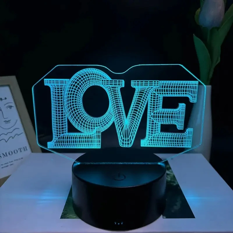 1PC Colorful 3D Night Light Love Valentine's Day Gift Valentine's Day Birthday Gift Wedding Room Decoration Lamp