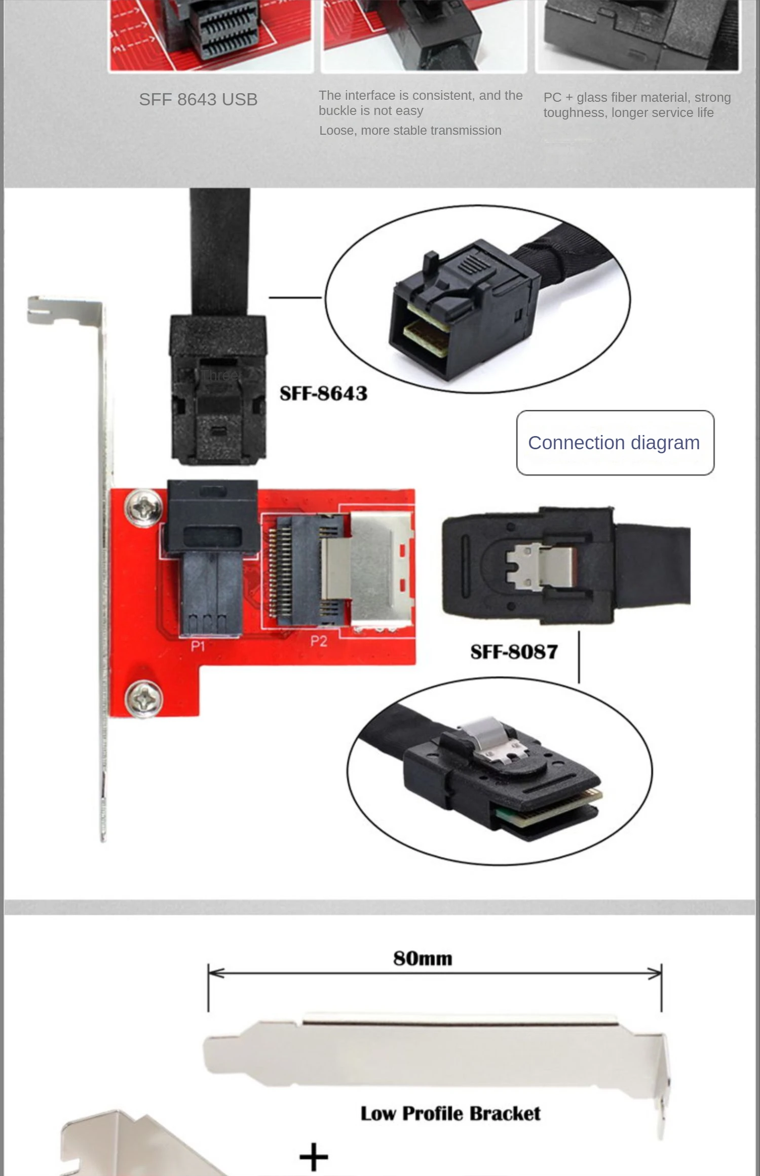 Adaptateur SFF-8644 Mini SAS HD Vers SFF-8643 Interne - Neuf