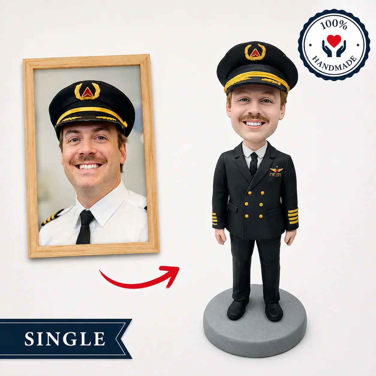 Custom Pilot Bobblehead / From Photo / Personalized / Captain / Aviation Gift / Retirement / Birthday