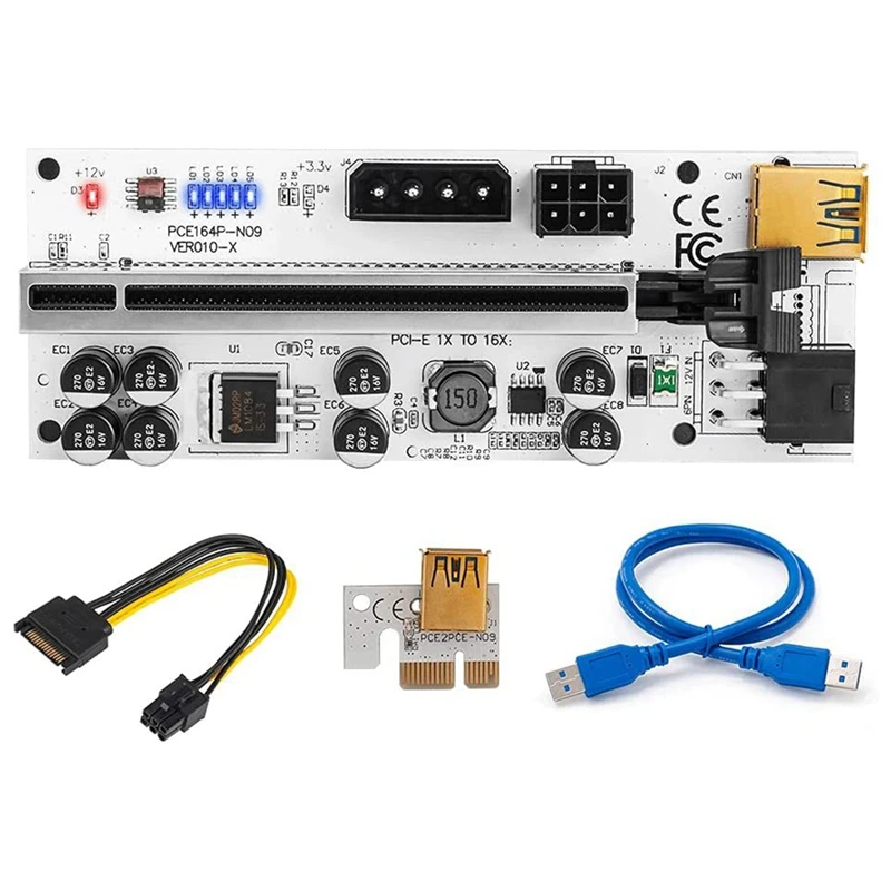 6Pcs VER010-X USB 3.0 PCI-E Riser PCI Express 1X 4X 8X 16X Extender Riser Adapter Card SATA 15Pin To 6Pin Power Cable