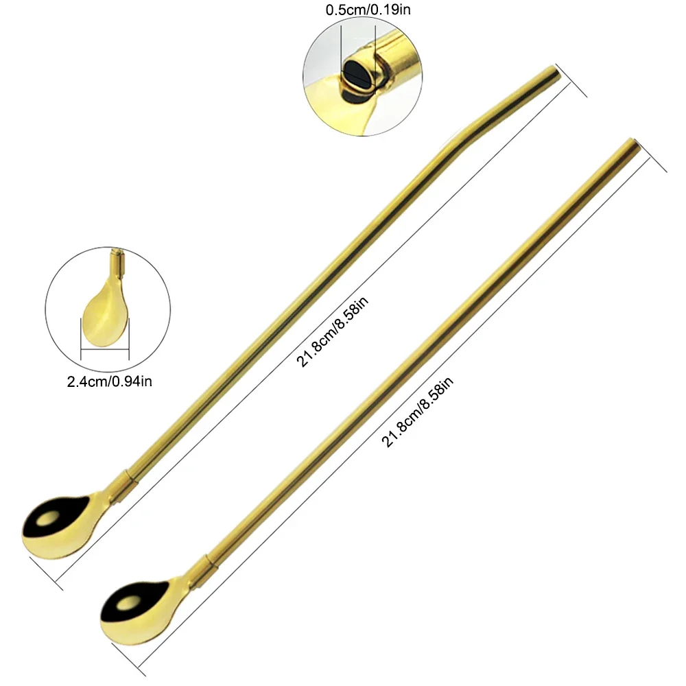 6Pcs Reusable Straw Spoon 18/10 Stainless Steel Colorful Straw Cocktail Drinking Straw Spoon Milk Bar Coffee Stirring Accessory