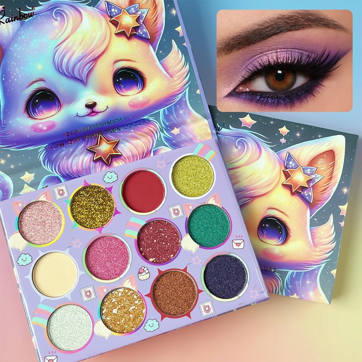 12 Colors Creativity Cartoon Matte Eyeshadow Palette Book Glitter Eye Shadow Blush Pigment Palette Professional Makeup for Eyes