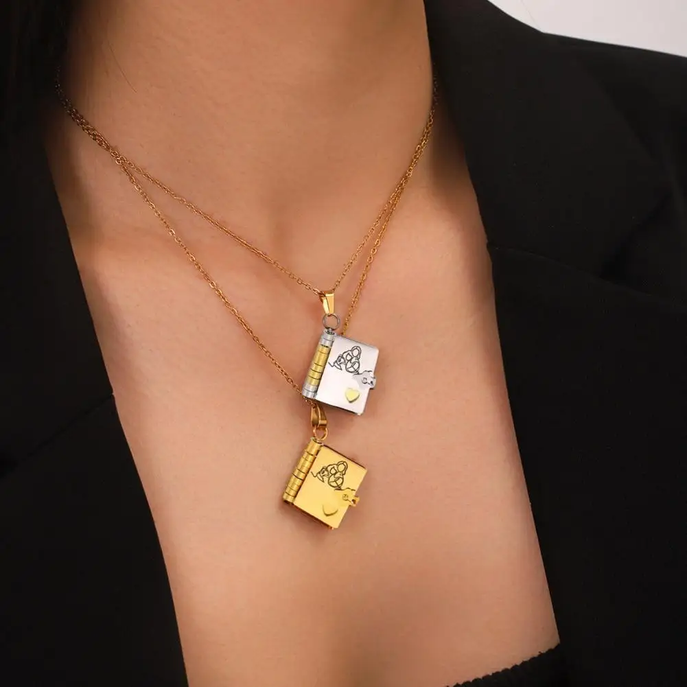 Book Necklace to My Granddaughter Book Necklace Openable Book Charm with 6 Pages Necklace Gift from Grandma for Granddaughter
