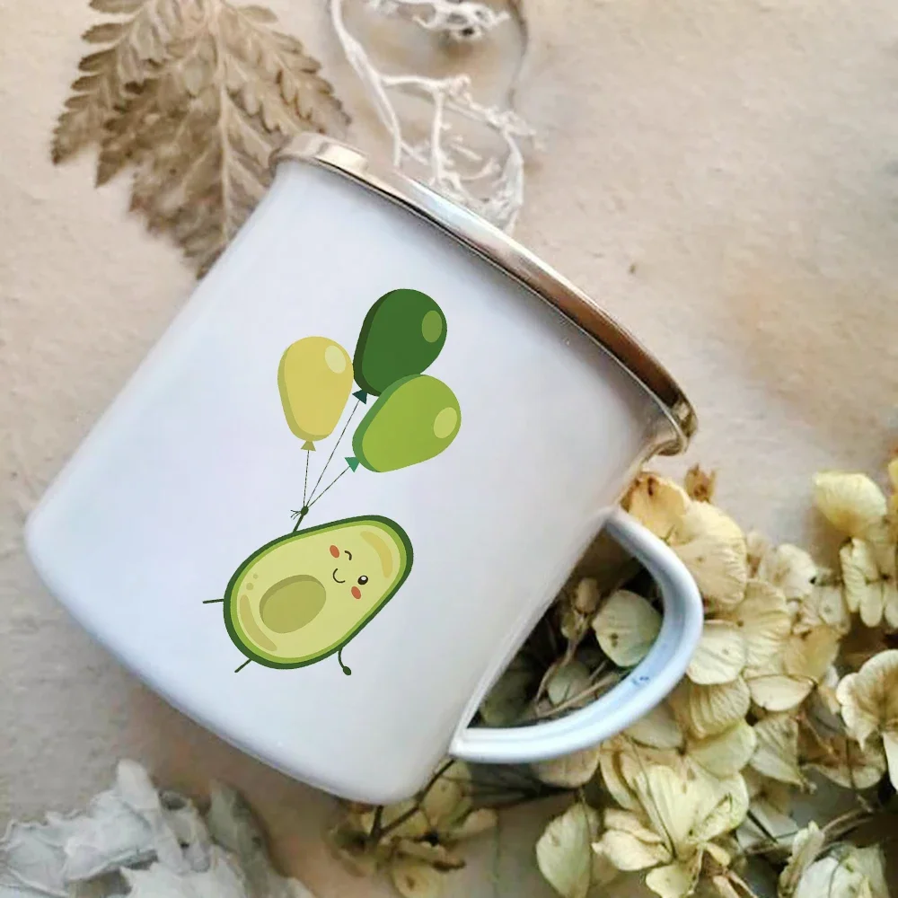 Cartoon Avocado Print Enamel Coffee Mugs Creative Simple Party Wine Beer Drink Juice Cola Cups With Handle Milk Mug Best Gifts