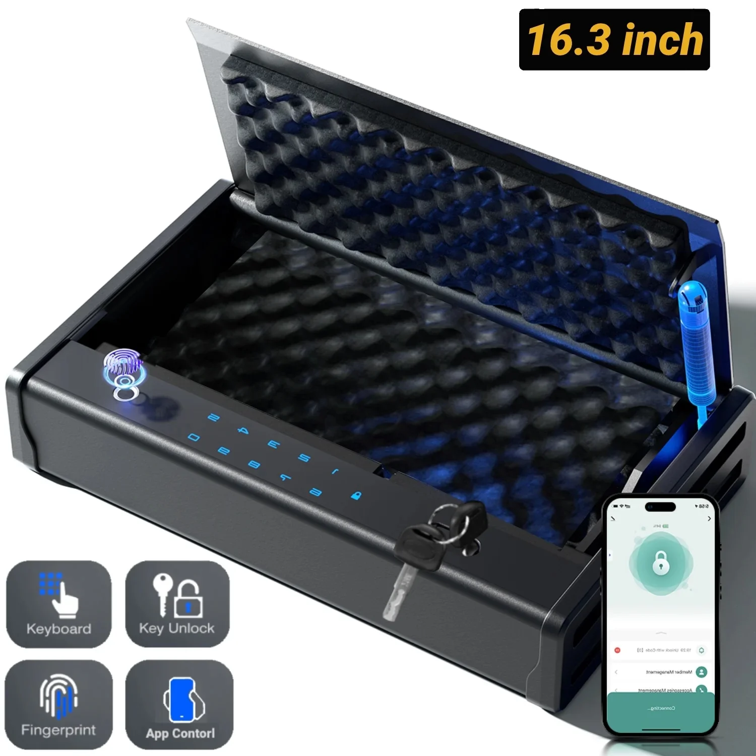 

Биометрический сейф для пистолетов с управлением через приложение и отпечатком пальца, 5 способов быстрого доступа, кейс для 2 пистолетов от Blacksmith