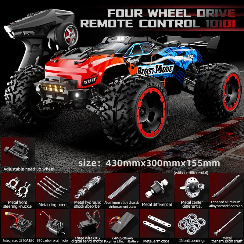 1/10 Large Scale 4WD High Speed RC Car Full Proportional Off-road Remote Control Vehicle All Time 4x4 Racing Model Toys for Boys