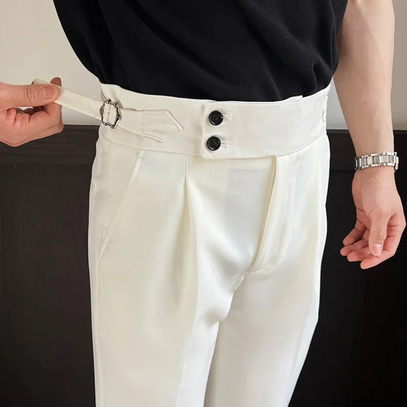 Men\'s Naples High-waisted Trousers, Casual Trousers Slim Small Foot Cropped Trousers.2024 Solid Color Formal Trousers.29-38