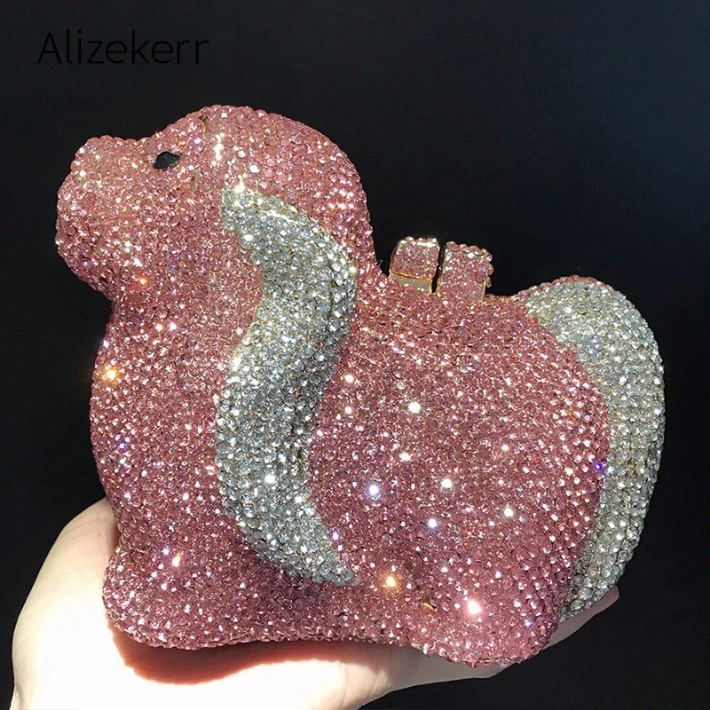 Alizekerr Dog Shaped Crystal Evening Bags Women Classy Novelty Unique Diamond Clutch Purses And Handbags Bridal Wedding Party