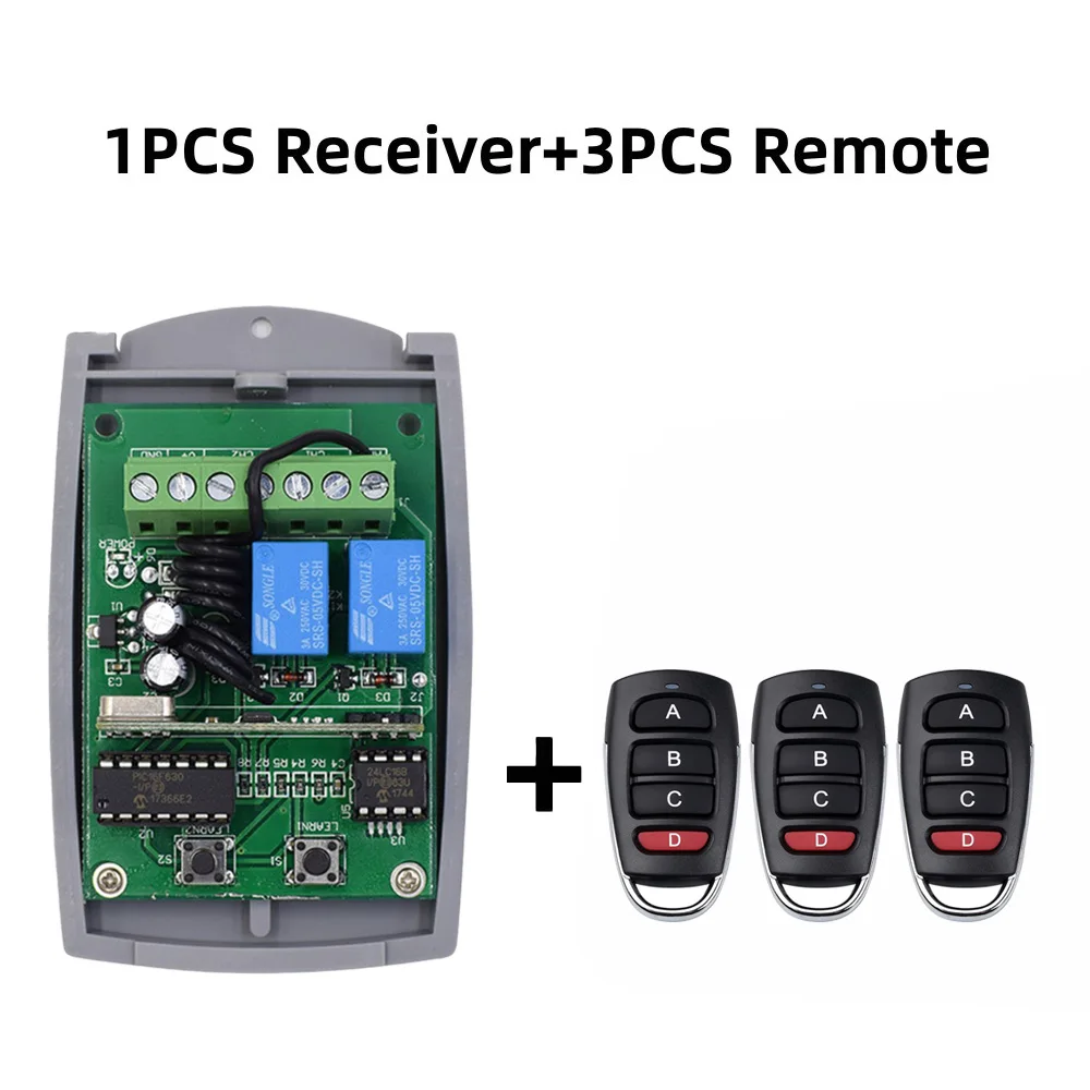 

Универсальный беспроводной пульт дистанционного управления 433 МГц, 12-24 В постоянного тока, 2 канала, радиочастотный релейный приемник и передатчик для управления воротами гаража и воротами