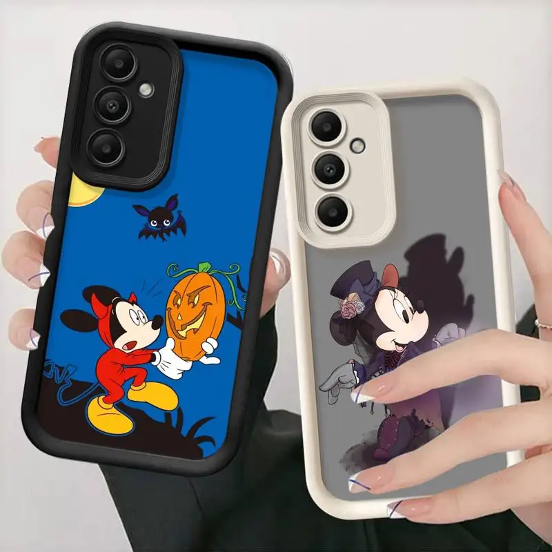 Disney Mickey Minnie Broomstick Halloween Liquid Phone Case for Samsung Galaxy A55 A54 A53 A52 A35 A15 A51 A14 A12 A34 A32 A22