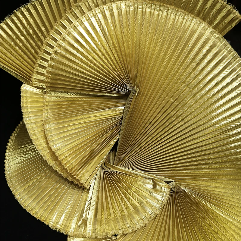 

149cm Wide Metallic Pleated Large Organ Pleated Fabric for Wedding Gold Decorative Shape Textured Background Designer Fabrics