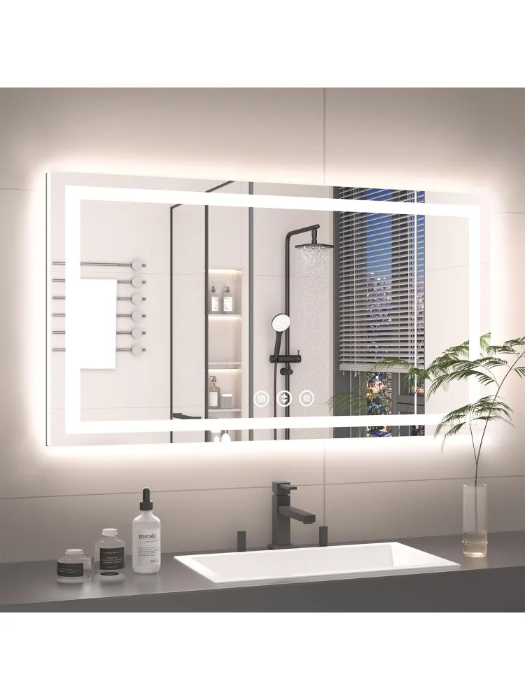

Bathroom Mirror with Lights, Anti-Fog, Backlit + Front Lit, Lighted Bathroom Vanity Mirror for Wall, Memory Function,