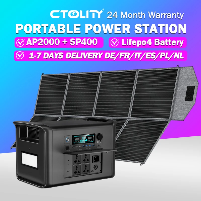 

2400W Power Station 400W Solar Panel Portable Solar Generator 2048Wh Lifepo4 Battery 110-220V AC Outlets Power Charging Station