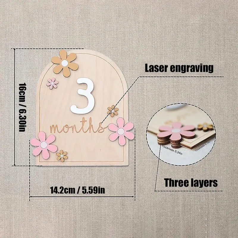 Baby Monthly Milestone Cards Wooden Baby Monthly Milestone Signs Decorative Photo Props Safe With Daisy Pattern Baby