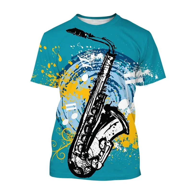 Saxophone Jazz Music T Shirt For Men Women 3D Print Summer Casual Round Neck Hip Hop T-shirt Short Sleeves Tops Tee Clothes