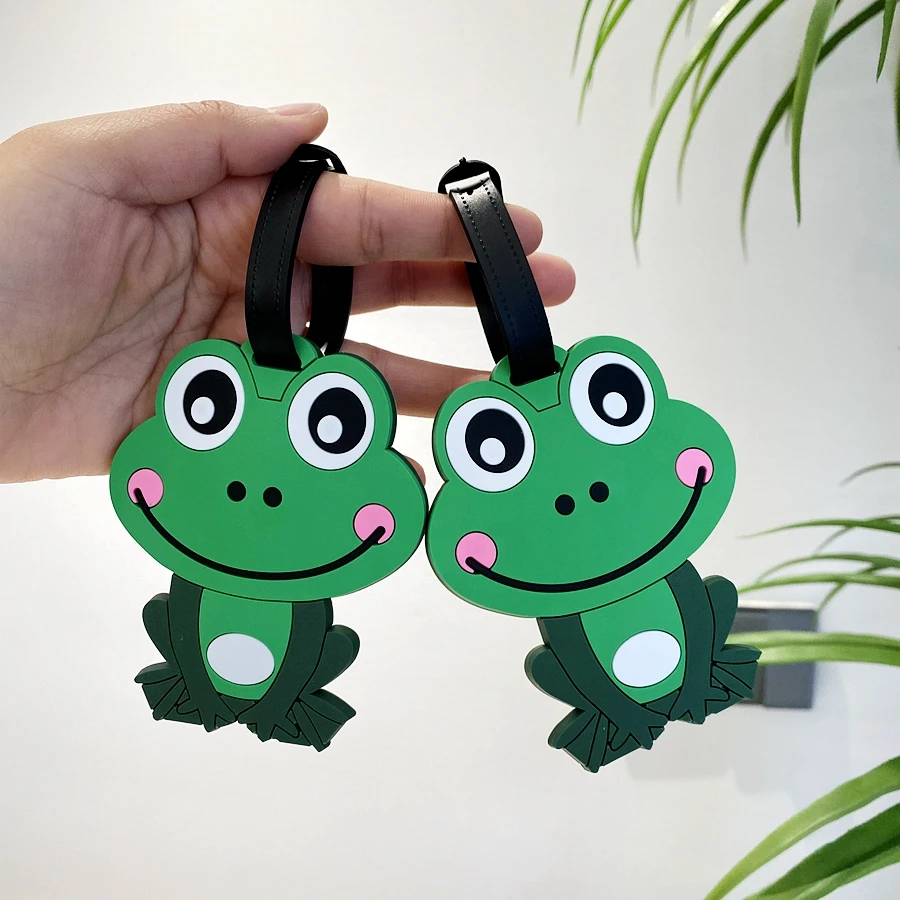 

1pc/2pcs Cute Green Frog Luggage Tag Business Travel Airport Backpack Boarding Name Label - Travel Accessories