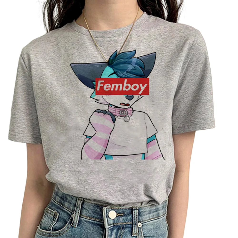 Femboy tshirt women graphic summer harajuku Tee female 2000s manga funny clothes