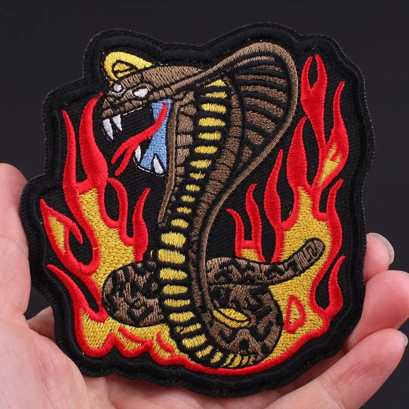 Cobra Kai Patches on Clothes Snake Flower Patch Punk Biker Embroidered Patches for Clothing Iron on Patches on Clothes Stripes