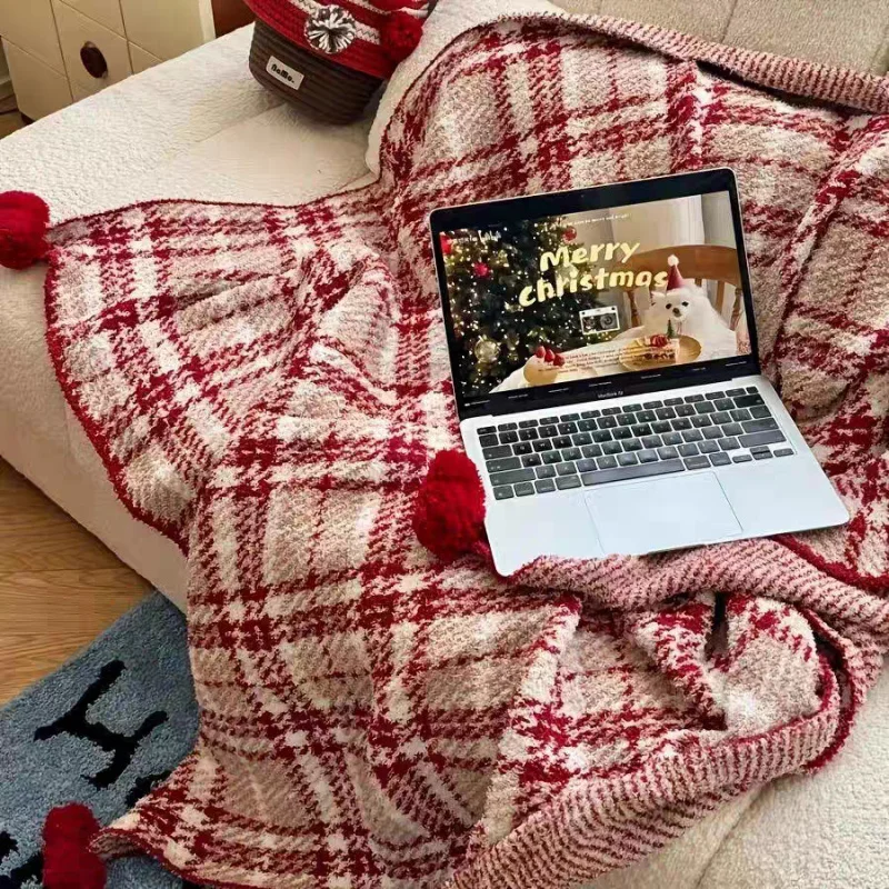 

Плед MILAMira в скандинавском стиле, полуплюшевый, в клетку, красный, для осени, зимы, Рождества и Нового года, атмосферное покрывало для дивана