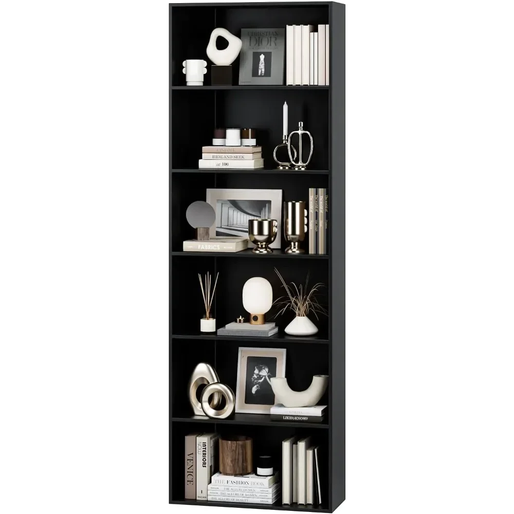 

Bookshelf, Freestanding Display Storage Shelves Tall Bookcase, Black, 6-Tier Open Bookcase and Bookshelf