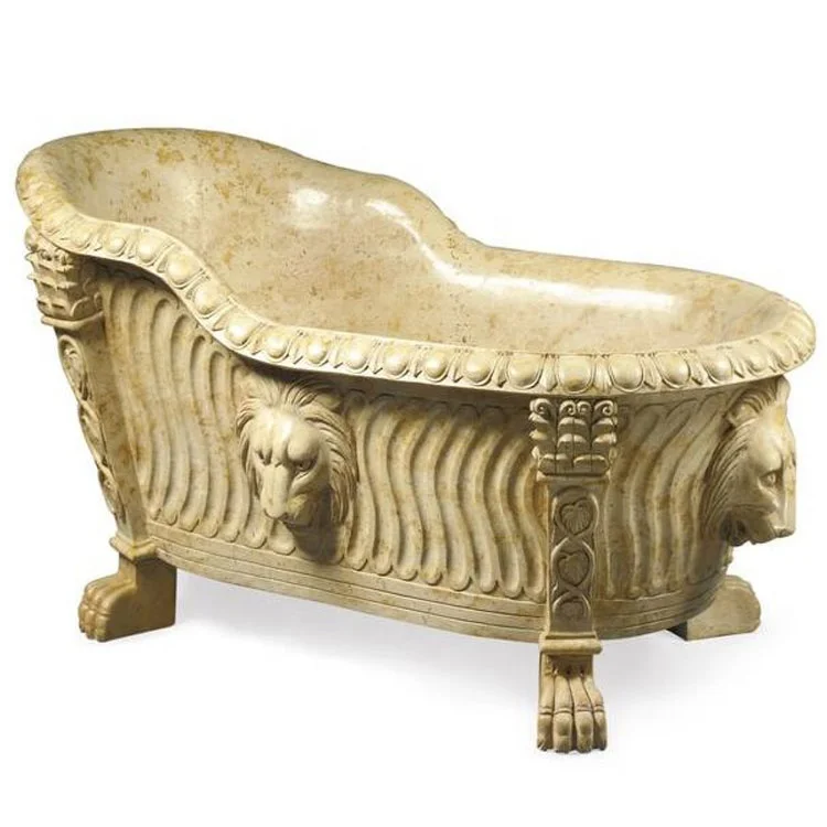 Modern Gothic Black Stone Marble Bathtub Lion-Head Accent Home Use Soaking Freestanding Installation with Drainer