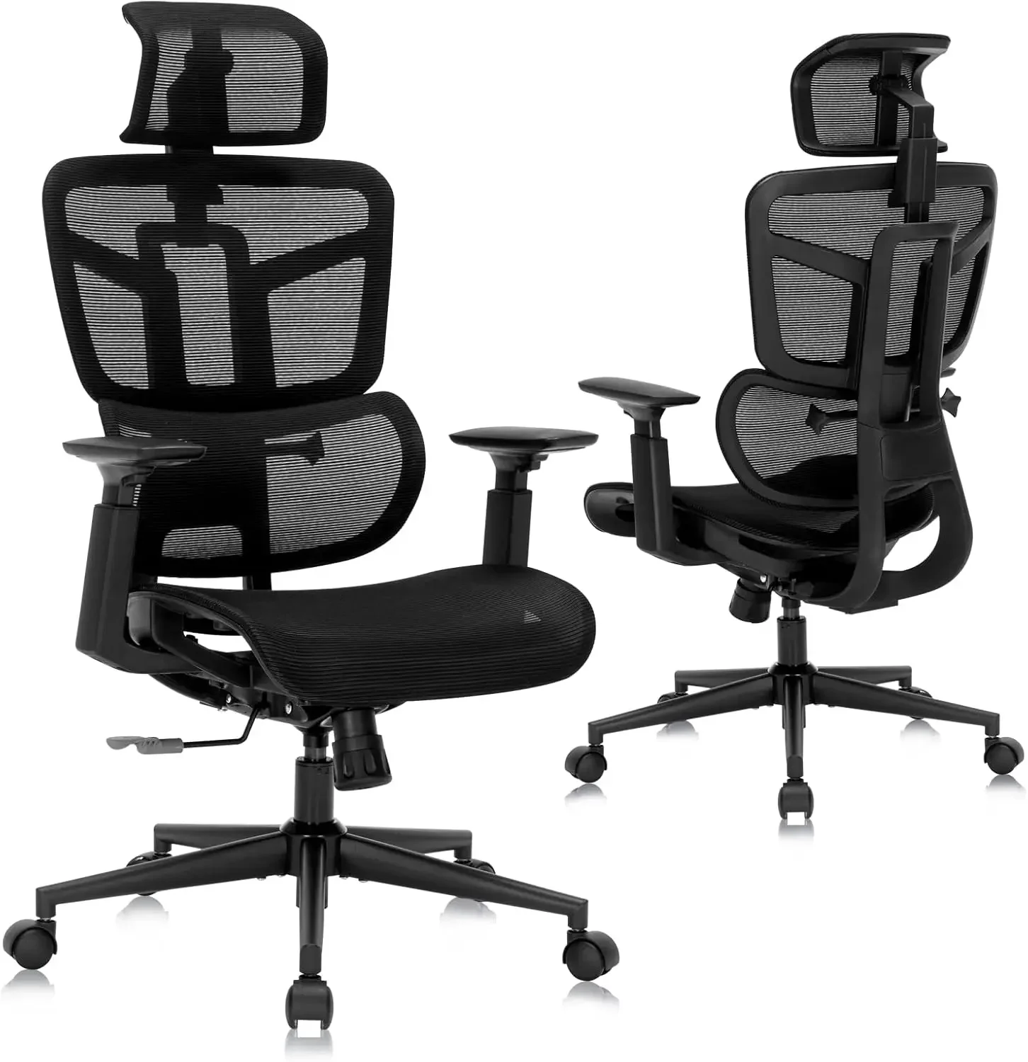 Office Computer Chair Ergonomic Desk Chair Mesh Computer Chair with Wheels Adjustable 4D Smart Lumbar Support Armrests Seat