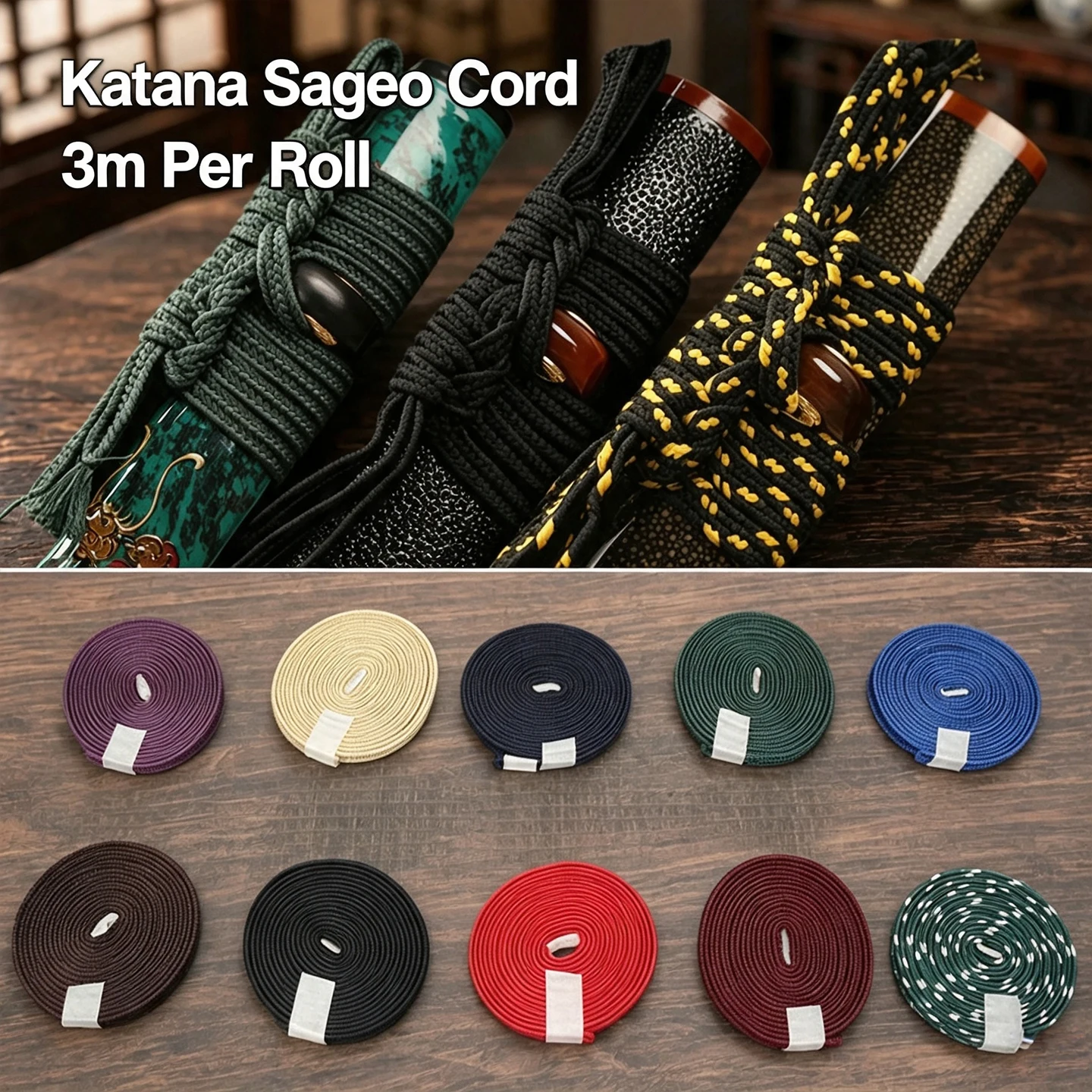 Sageo Cord 3M Roll Katana Saya Wrap Rope Multicolor Cotton For Japanese Samurai Sword Scabbard Replacement Accessory